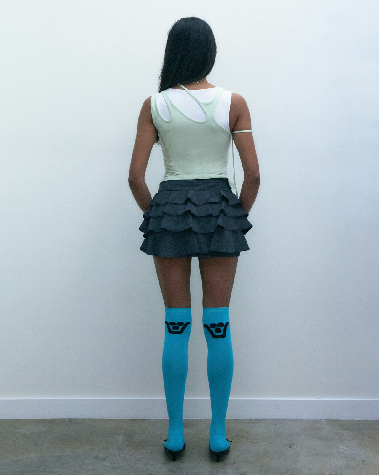 Ruffle Mini Skirt Grey