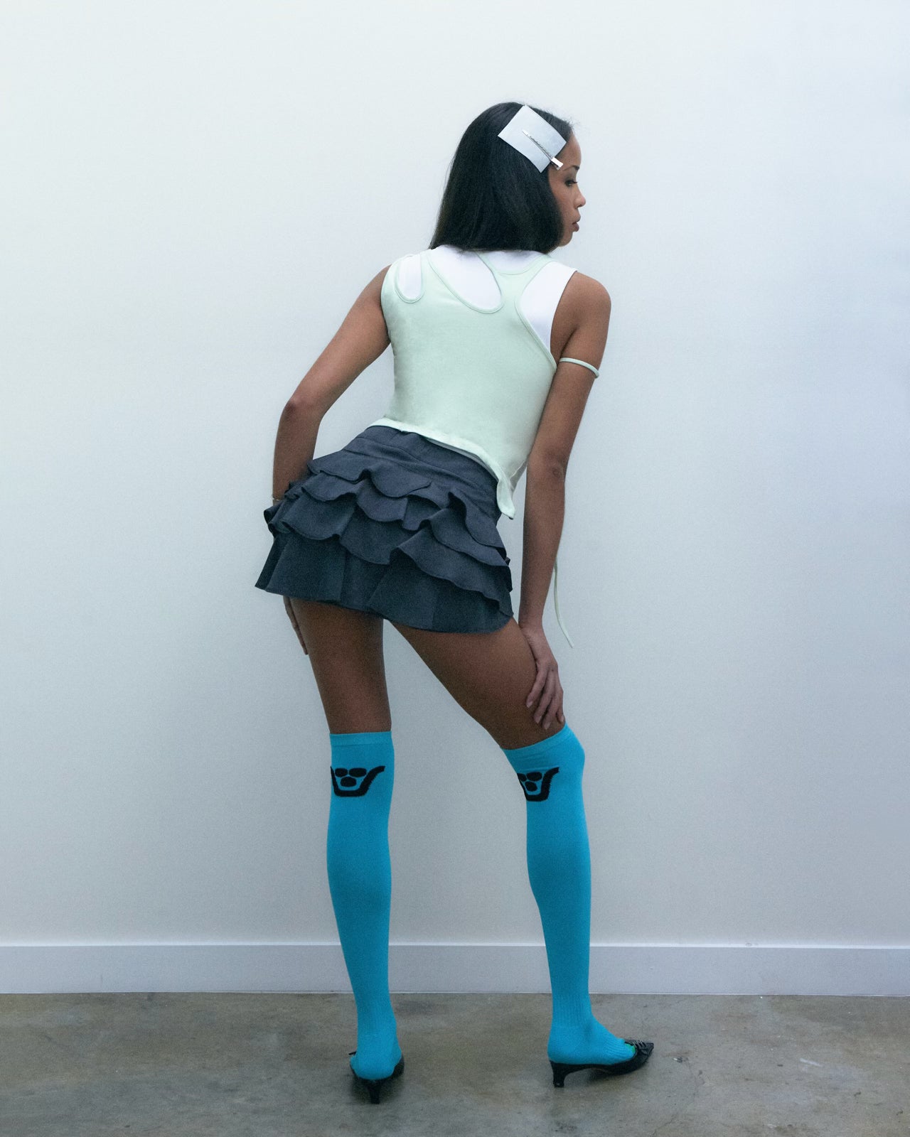 Ruffle Mini Skirt Grey